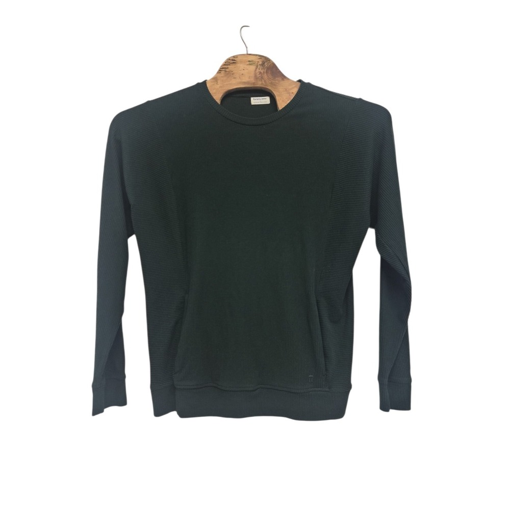 Tommy John Sweatshirt Mens Large Green Solid Ribbed Brushed Rib Pockets Pullover